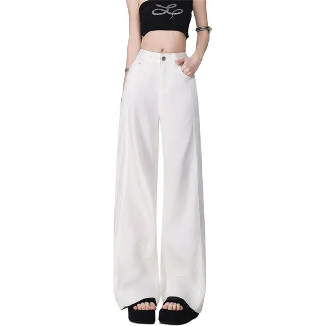 如续 三防天丝面料夏季复古侧缝拉高设计宽松显瘦拖地牛仔裤 女款