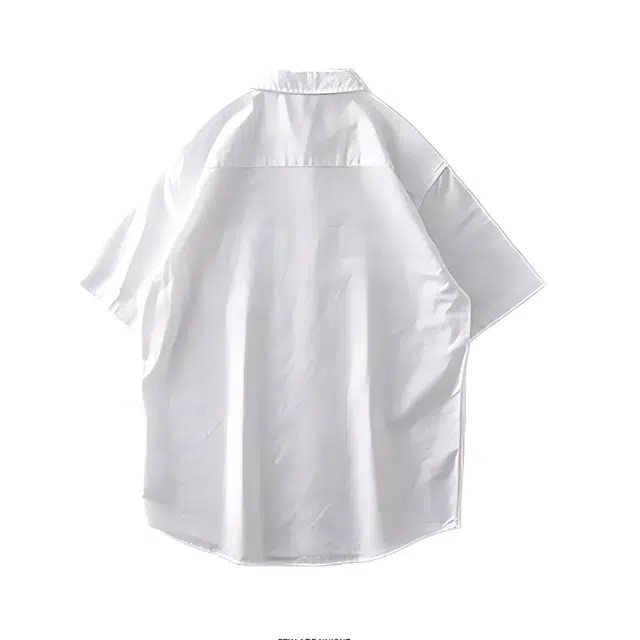 纯团 白色透气亚麻短袖衬衣外套夏季薄款美式单口袋休闲棉麻翻领宽松衬衫 男女同款