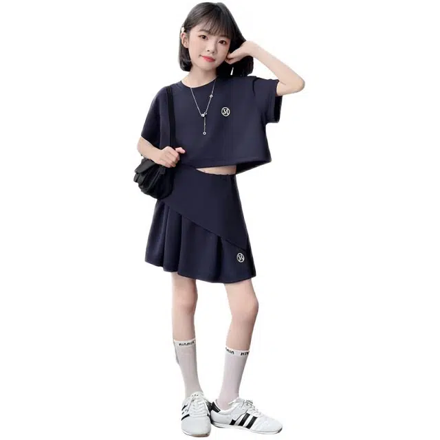 比比我裙装套装 女童夏季  小孩衣服 小女孩字母短袖 洋气短裤套 大童潮牌运动