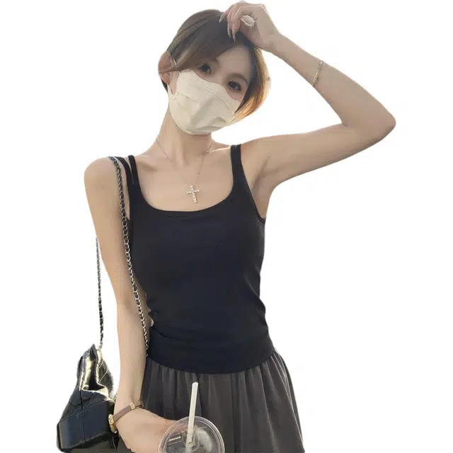 缪斯的诱惑 夏季韩版修身纯欲双肩带含胸垫显瘦背心上衣吊带 女款