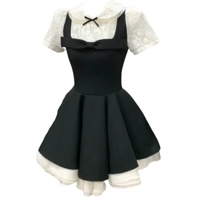 桴生 富家千金大小姐法式蕾丝拼接假两件夏季浪漫公主裙短袖连衣裙 女款