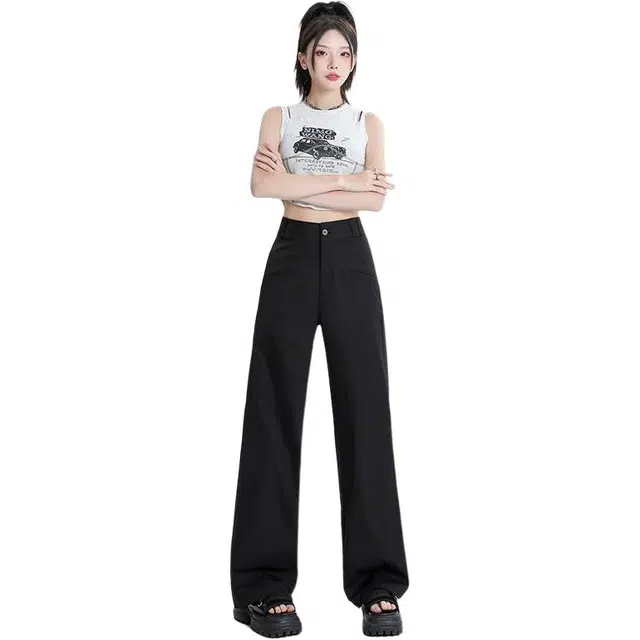 么宁 经典直筒裤西装裤垂感宽松休闲裤 女款