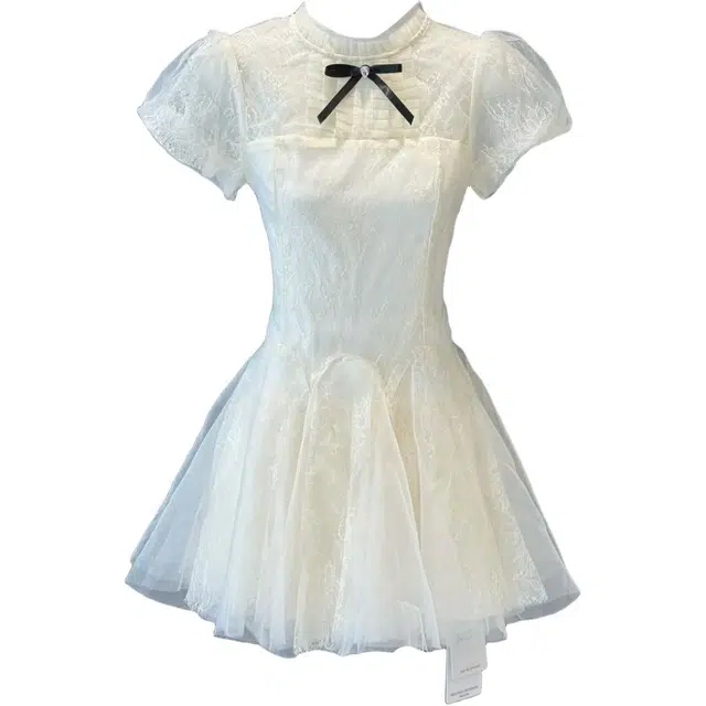 桴生 初恋白月光名媛千金风重工蕾丝显瘦短款小个子夏日甜美短袖连衣裙 女款