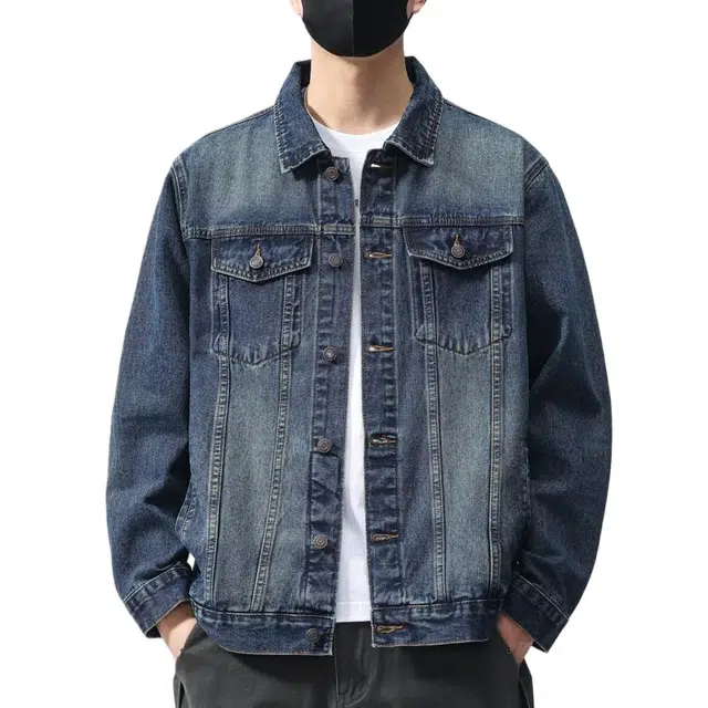 棉基因 复古潮牌简约纯色宽松大码高街水洗做旧休闲百搭日常通勤单排扣透气落肩氛围感翻领牛仔外套 男女同款 六色可选