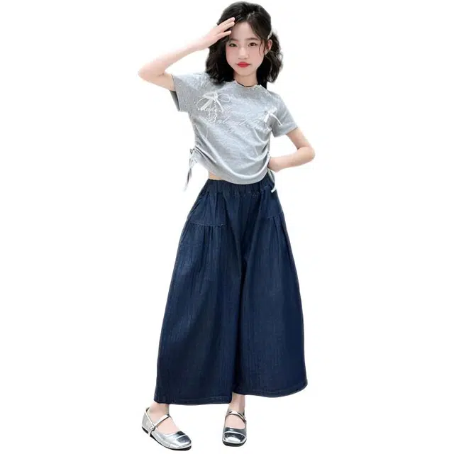 比比我休闲运动套装 女童夏季服装 大童潮牌 小孩衣服 小女孩无袖 洋气时髦