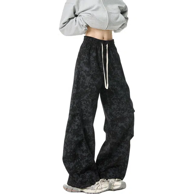 洞洞拐 潮流扎染褶皱设计感百搭舒适宽松休闲裤 男女同款