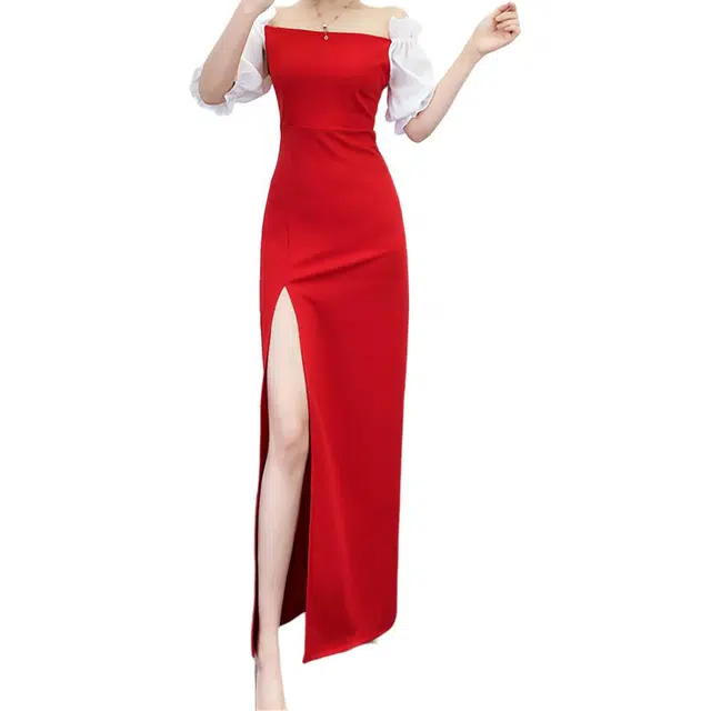 敲模女孩 法式纯欲风时尚气质网纱拼接抹胸包臀性感礼服短袖连衣裙 女款