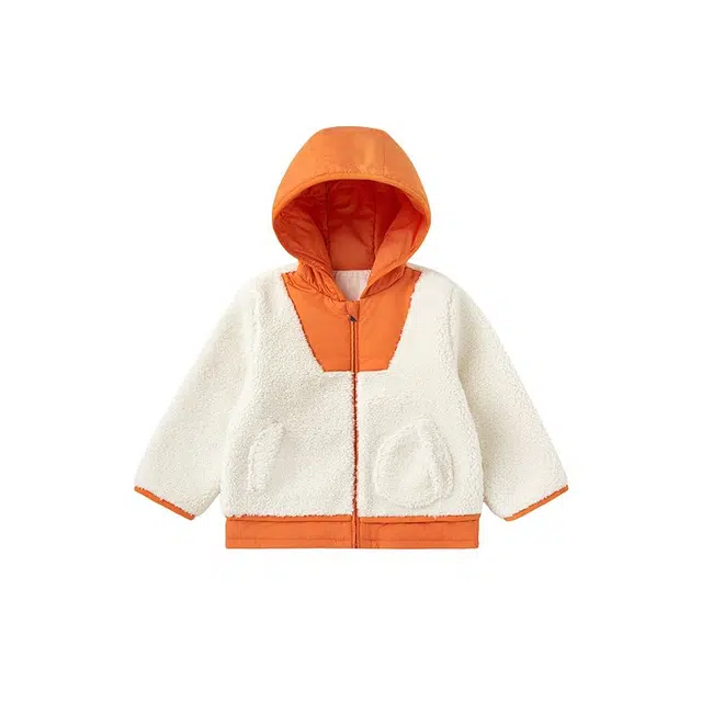 英氏儿童抓绒衣 舒适连帽长袖保暖休闲拼色拉链 婴幼童