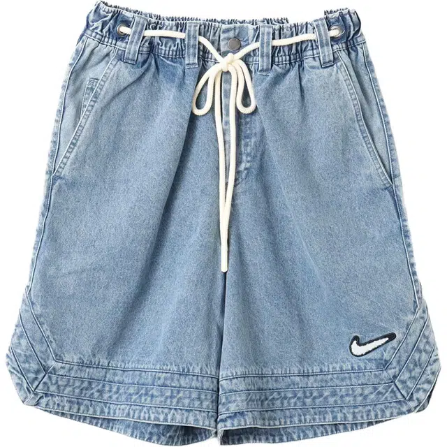 Nike Logo Lace-Up Loose Denim Shorts