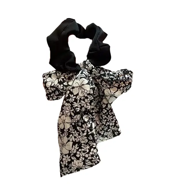 左欧 蝴蝶结发带飘带丝巾白色碎花韩系慵懒风#好运 布艺 发圈 女款