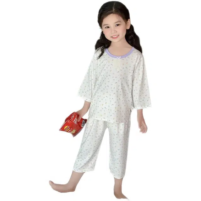 天才小熊家居服套装 女童夏季印花碎花大童休闲小孩衣服 小女孩居家外穿 睡衣洋气时髦 漂亮 甜美