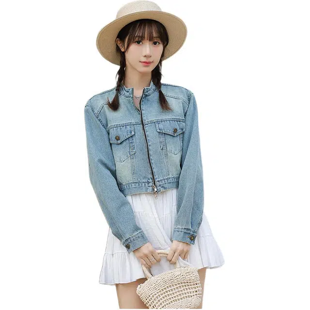 敲模女孩 韩版学院风设计感复古港风气质牛仔外套 女款