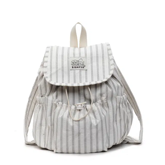 帕克熊 日系小清新文艺条纹浪漫休闲日常通勤逛街旅游轻盈舒适 布 双肩包 男女同款情侣款 多色