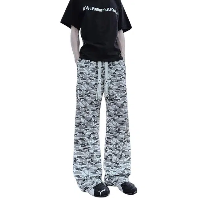 加荣 美式复古薄款潮牌阔腿拖地直筒休闲裤 男女同款