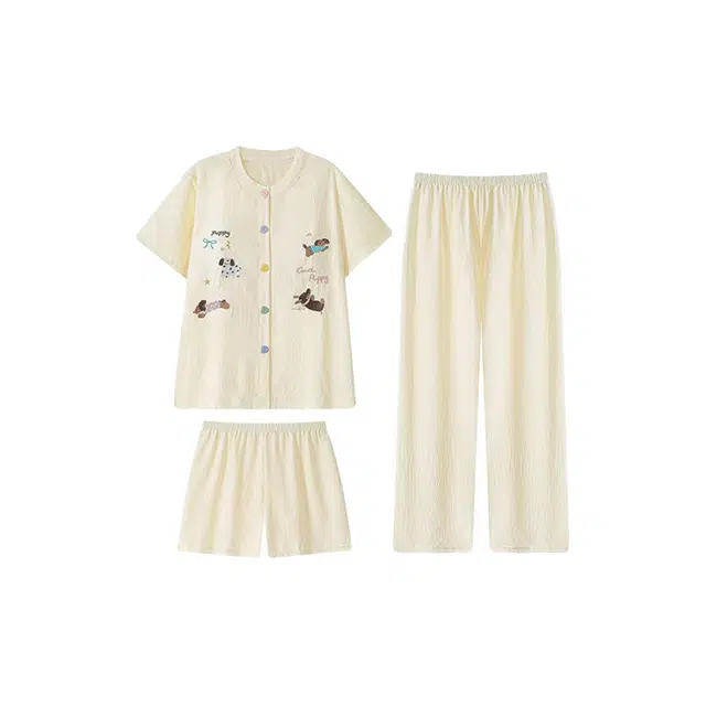 顶瓜瓜 夏季女透气舒适休闲亲肤三件套家居服睡衣套装 女款