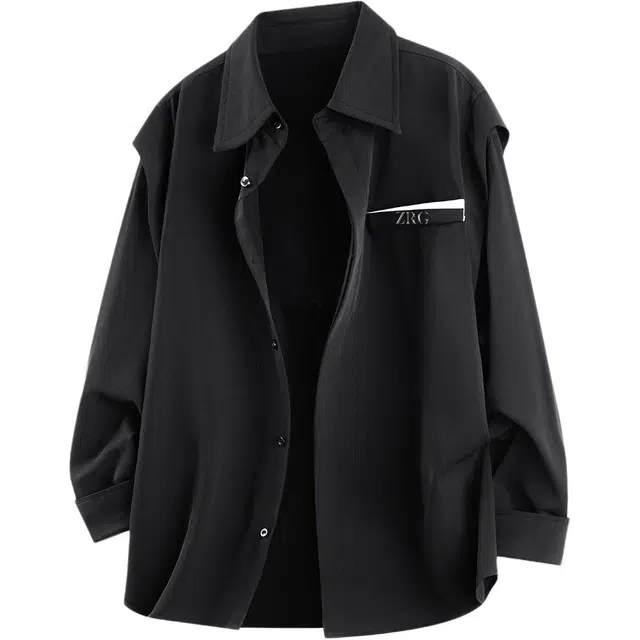 梓润格 秋季美式复古设计感百搭时尚一穿即走无性别主义氛围感潮流校园风酷飒帅气上班族长袖休闲拼接韩版高级感痞帅穿搭衬衫 男女同款