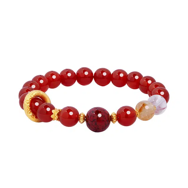 灵晔 红韵福泽高品质新中式轻奢国潮文玩青云直上万事顺意招财百搭时尚潮流小众百搭转运盘玩#好运处理 玛瑙 手串 男女同款情侣款