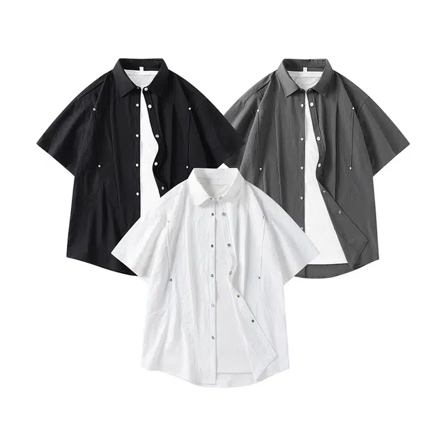 左岸 夏季港式复古风简约纯色时尚百搭休闲潮流日常通勤户外活动宽松舒适透气吸汗冰爽帅气潮牌衬衫 男款