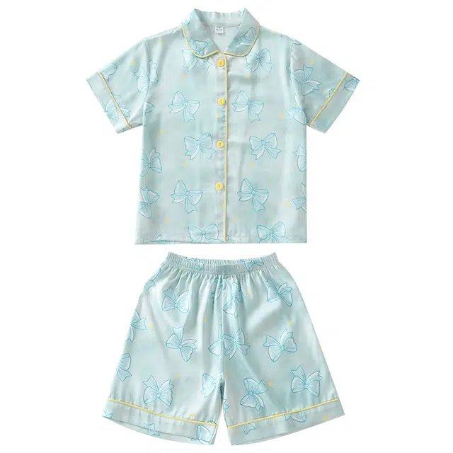 天才小熊家居服套装 女童夏季大蝴蝶结大童休闲小孩衣服 小女孩居家外穿 睡衣洋气时髦 漂亮 甜美