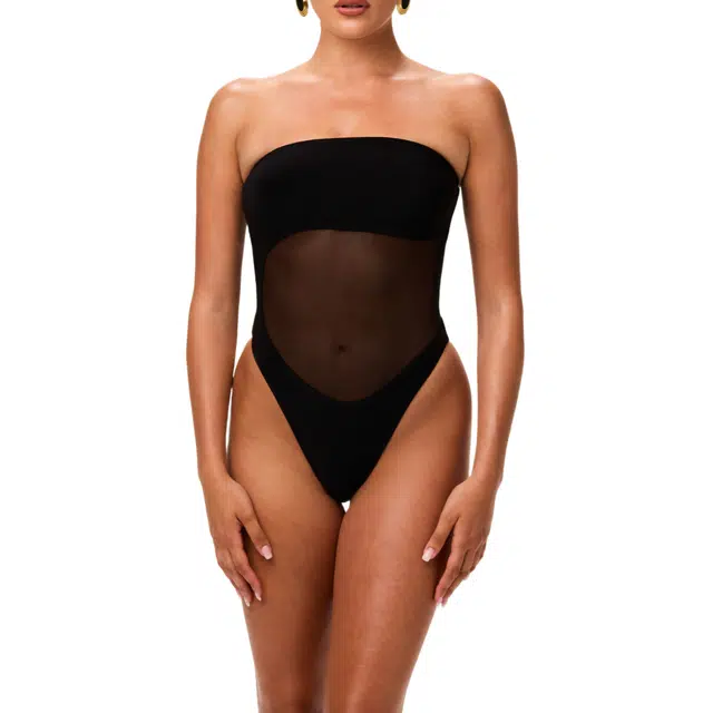 NAKED WARDROBE Mesh Tube Contrast Swimsuit