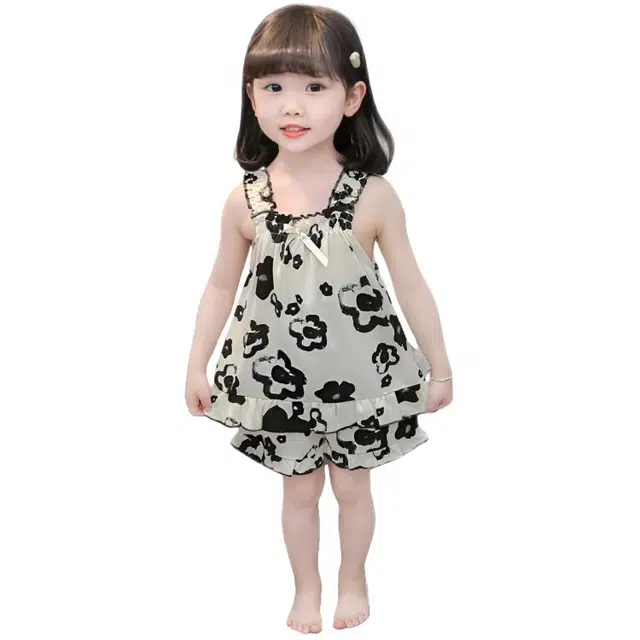 天才小熊家居服套装 女童夏季碎花吊带短裤大童休闲小孩衣服 小女孩居家外穿 睡衣洋气时髦 漂亮 甜美