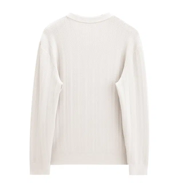 丹宁哲学 轻盈保暖提花纹理纯色常规长袖圆领直筒型套头针织衫 男款