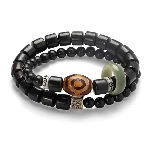 彗时 天珠双圈诸事喜乐国风小众新中式复古新中式百搭福禄吉祥时尚百搭好运 檀木 手串 男女同款情侣款