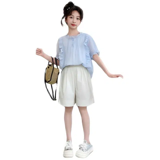 比比我休闲运动套装 女童夏季服装 大童潮牌 小孩衣服 小女孩短袖 洋气时髦