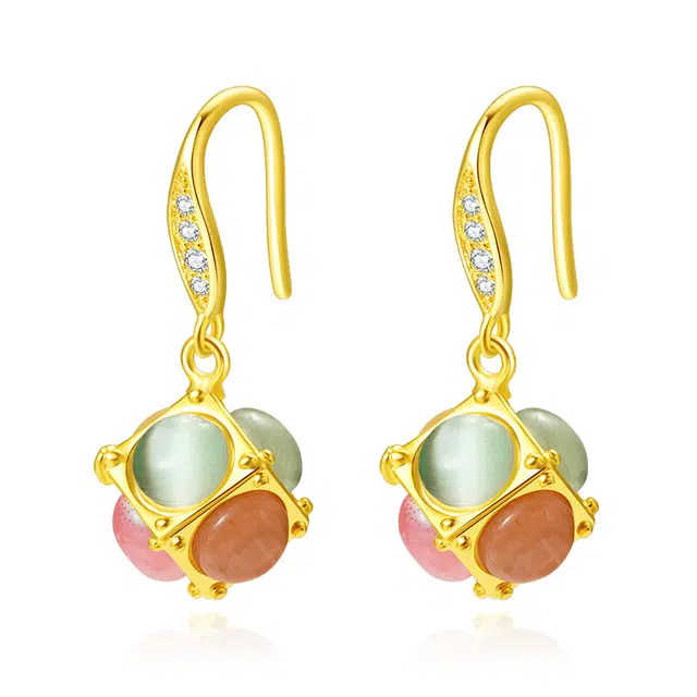 蔻斯琦 彩色魔方多巴胺灵动耳钩 清新甜美长款耳饰 合金 耳环 女款