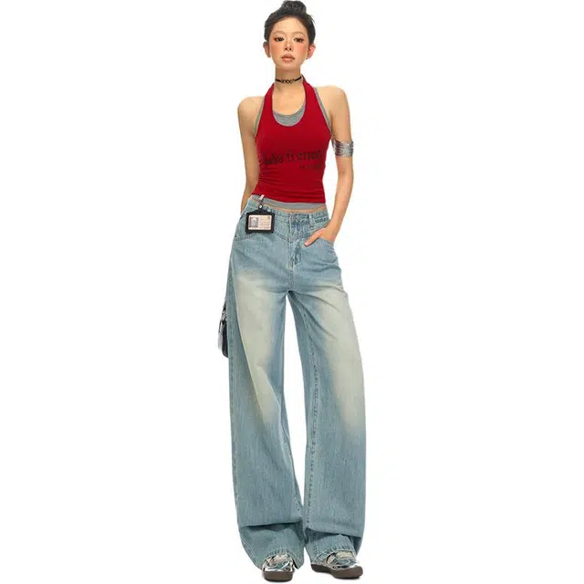 拾籍 夏季薄款莱赛尔天丝宽松直筒阔腿裤女百搭做旧高腰显瘦垂感舒适牛仔裤 女款