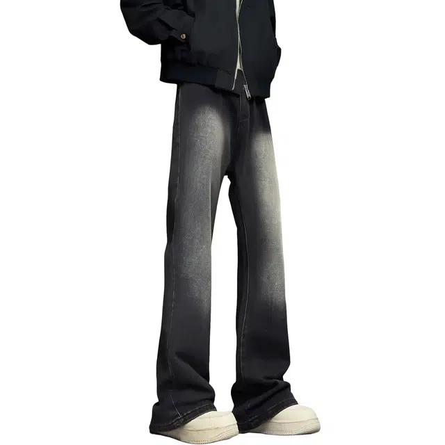 物质公式 微喇美式高街复古黄泥染废土风中腰无性别主义窄版宽松水洗做旧显高微弹柔软不硬日常百搭通勤休闲直筒牛仔裤 男女同款