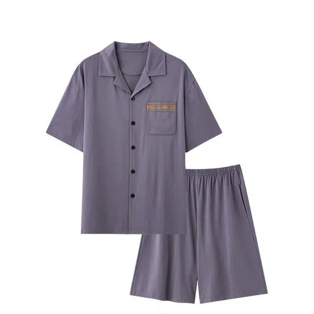 俏韵 翻领夏季莫代尔短袖宽松简约风时尚舒适大码薄款家居服可外穿睡衣套装 男款