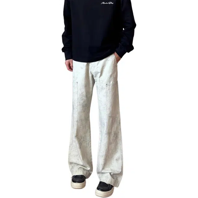 徐百货 美式多口袋大理石纹宽松夏季高级感百搭直筒长裤工装裤 男女同款