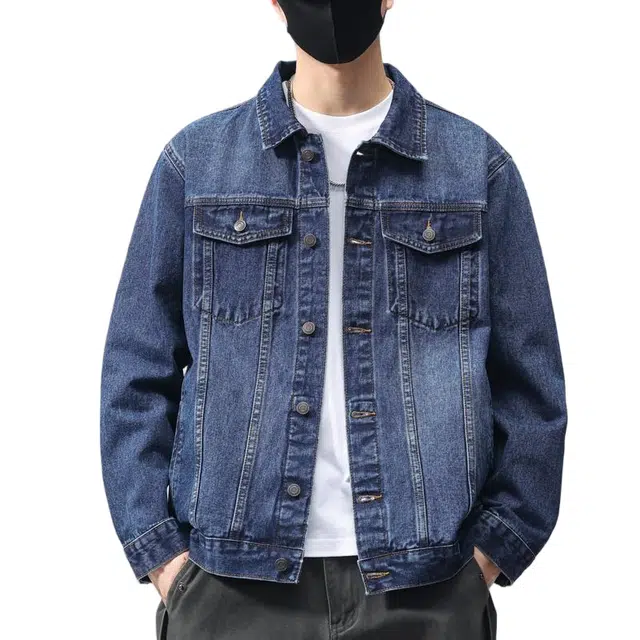 棉基因 复古潮牌简约纯色宽松大码高街水洗做旧休闲百搭日常通勤单排扣透气落肩氛围感翻领牛仔外套 男女同款 六色可选