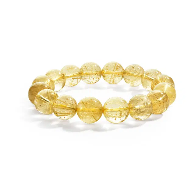 周大生 【财富之石 加强事业】烁玉珠招财进宝财源广进八方来财晶石 小众通勤百搭#好运天然 金发晶 手串 男女同款情侣款