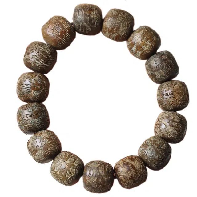 得笙陌 招财进宝满雕刻珠国潮新中式转运珠#好运 绿檀 手串 男女同款情侣款