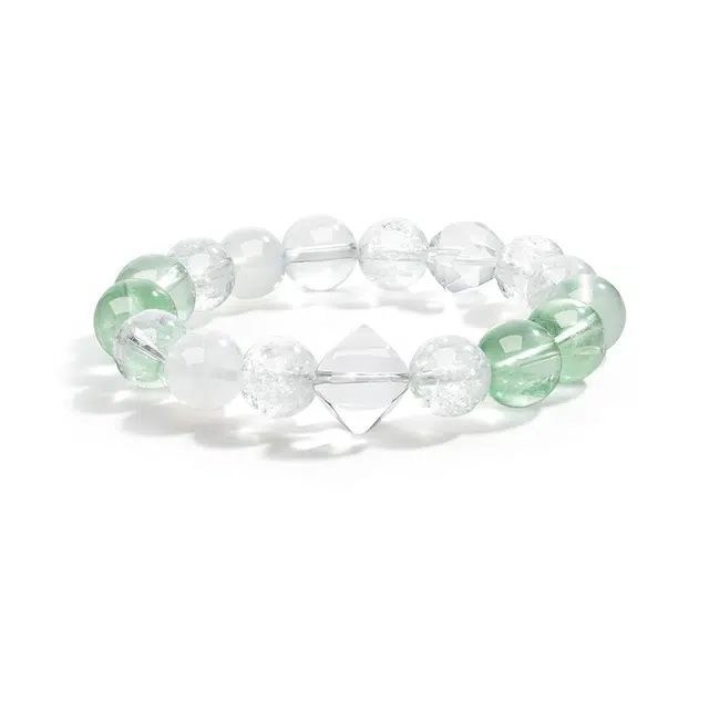 周大生 【净化负能量】助学业清透感绿萤石能量守护森系清冷美人白阿塞晶石#好运天然 白水晶 手串 女款