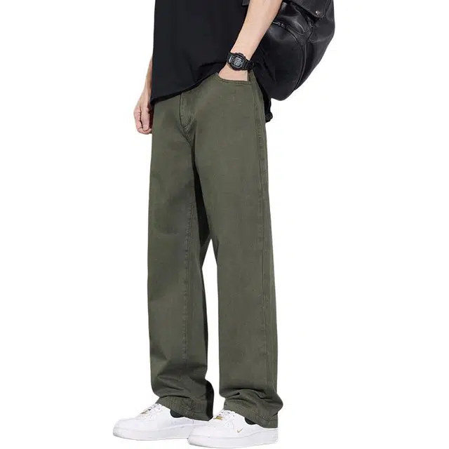 协协乐 春秋季纯色男士直筒宽松阔腿纯棉美式复古工装高街潮流百搭运动长裤子休闲裤 男款