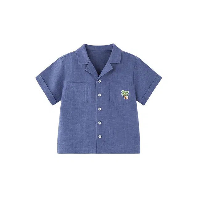 英氏 透气休闲舒适短袖儿童牛仔衬衫 婴幼童