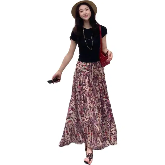 缪斯的诱惑 波西米亚时尚气质复古浪漫半身裙+显瘦上衣裙装套装 女款