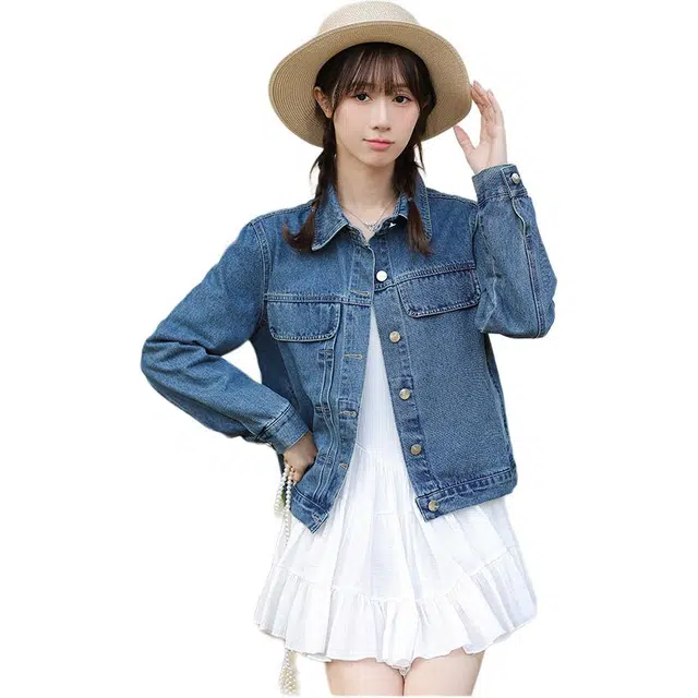 敲模女孩 百搭时尚气质宽松长袖牛仔外套 女款