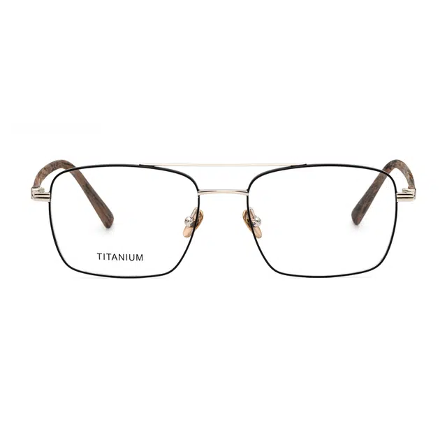 小罗弟 双梁仿木纹 痞帅 板材加钛合金 方形 光学镜架 男款