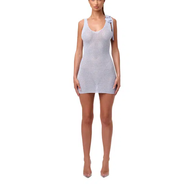 NAKED WARDROBE Crochet Floral Mini Dress Knits