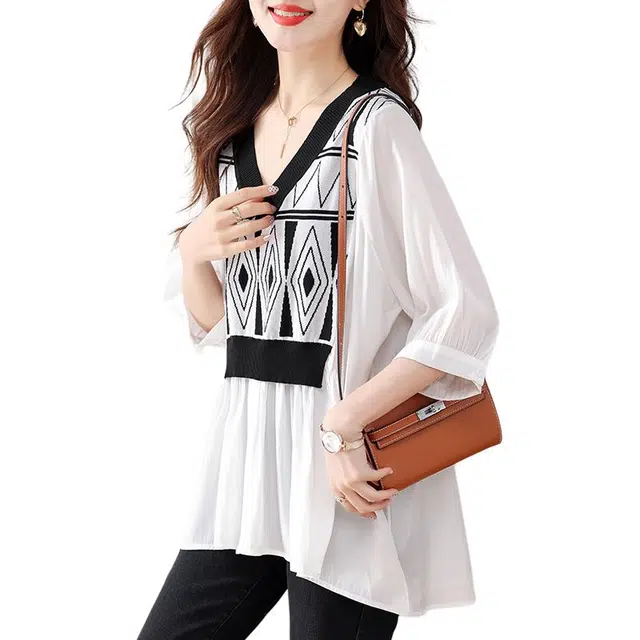 沐晓欣 减龄漂亮小衫宽松七分袖衬衫 女款