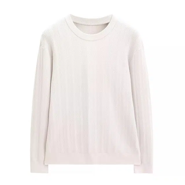 丹宁哲学 轻盈保暖提花纹理纯色常规长袖圆领直筒型套头针织衫 男款