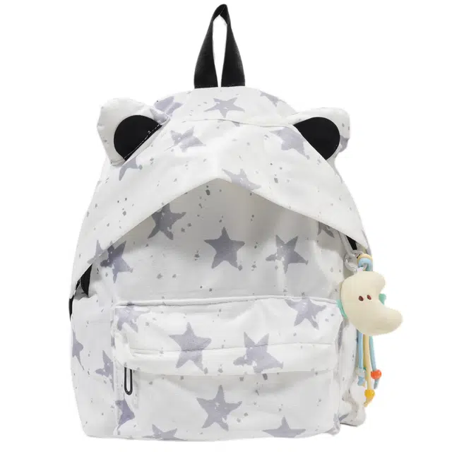 捷朗仕 日系可爱小背包卡通星星猫耳朵通勤背包 涤纶 双肩包 男女同款情侣款 白色/黄色