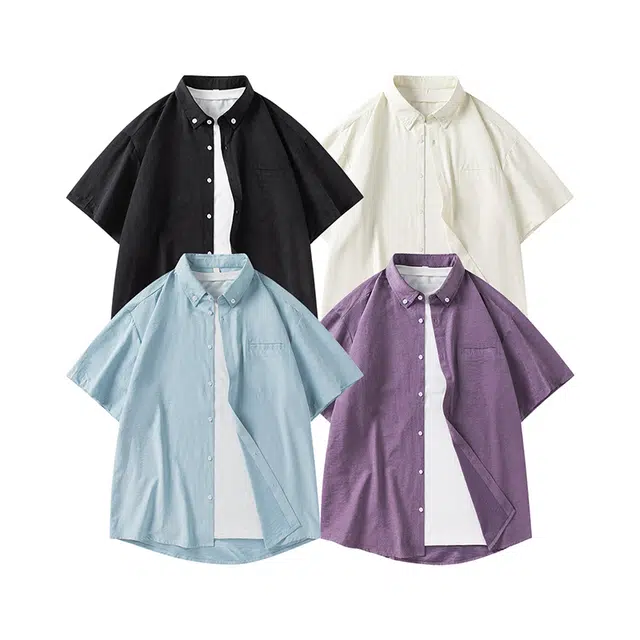 左岸 夏季美式休闲风简约纯色时尚百搭日常通勤户外活动宽松舒适透气吸汗冰爽帅气潮牌衬衫 男款