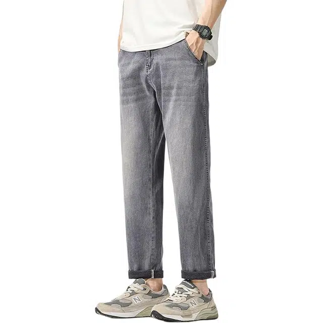潮人榜 美式简约复古水洗水波纹设计感百搭潮牌宽松中腰显高舒适直筒锥形牛仔裤 男款