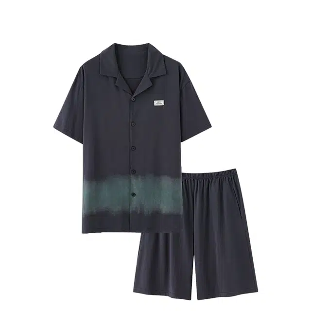 俏韵 翻领短袖短裤宽松时尚舒适大码薄款家居服可外穿睡衣套装 男款