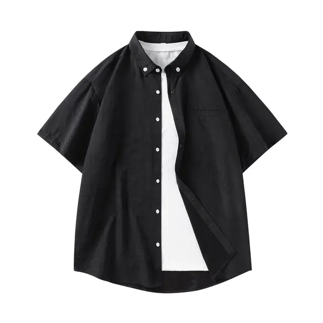 左岸 夏季美式休闲风简约纯色时尚百搭日常通勤户外活动宽松舒适透气吸汗冰爽帅气潮牌衬衫 男款